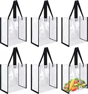6 Pack 12 X 12 X 6 Inch Clear Tote Bags PVC Plastic Tote Bag with Handles Bulk S - Picture 1 of 7