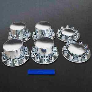 Chrome Lug Hub Cover Semi Truck Front & Rear Complete 33mm Wheel Kit Axle Cover