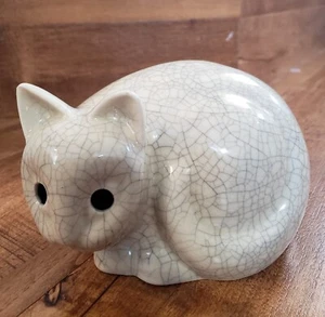 Porta Potpouri gatto ceramica NANCY LOPEZ vintage '78 decorazione beige grigio screpolato smaltato - Foto 1 di 17