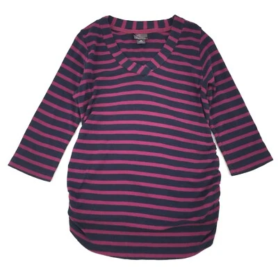 Oh Baby Motherhood Maternity Stripped 3/4 Sleeve T Shirt Medium Purple Blue Top - Image 1 of 4