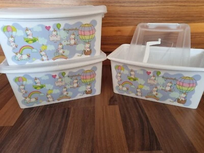 3x Aufbewahrungsbox mit Deckel Griff Henkel Clickbox Organizer Motiv Einhorn  - Bild 1 von 4