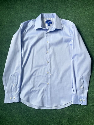 Camisa Egara Para Hombres Grande Sin Hierro Calce Ajustado Abotonada Azul Manga Larga Rayas Foto 1 de 4