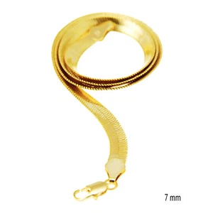 Men's Women's 14K Gold Plated Short Fashion 7 mm 20" Herringbone Chain Necklace - Picture 1 of 4