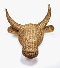 Wicker Cow Large 20" Rattan Bull Longhorn Cows Woven Wall Hanging Art