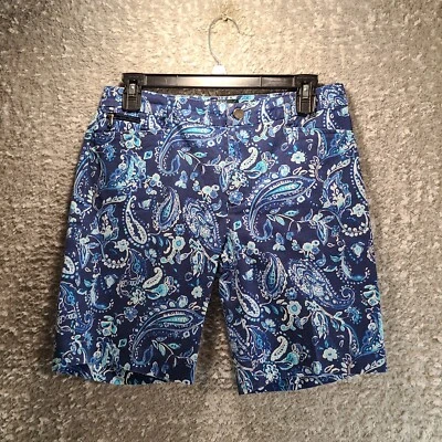 Lauren Ralph Lauren Active 女式蓝色佩斯利棉短裤 2 码口袋 — 第 1/4 张图片