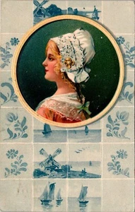 Profile of Lovely Blond Dutch Woman Embossed Postcard - Picture 1 of 2