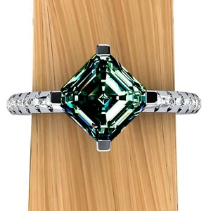 2.71 Ct Vvs1::+Asscher Blue Brown Moissanite Diamond 925 Silver Engagement Ring - Picture 1 of 3