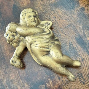 Old Cherub Angel Cupid Figure Gold Ceramic Victorian Hanging Wall Art Plaque MCM - Picture 1 of 11