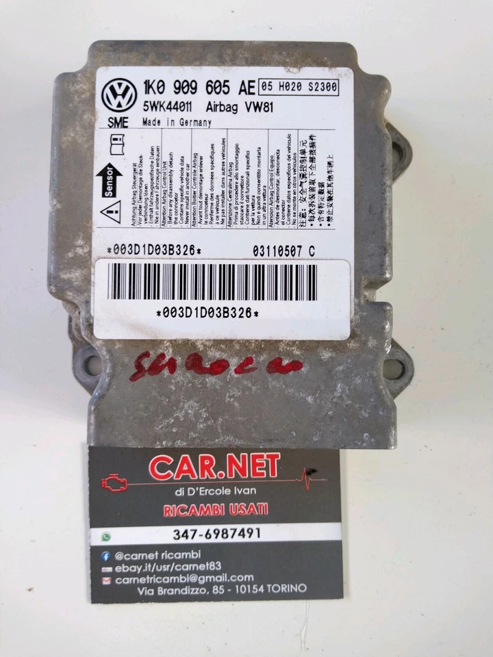  1K0909605AE CENTRALINA AIRBAG SENSORE SENZA ERRORI COLLISIONE VW SCIROCCO III  - Immagine 1 di 3