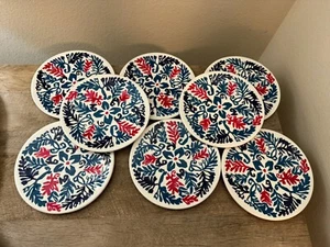 Crate And Barrel Set Of 8 Melamine Plates Vinca Design Red White Blue Salad - Picture 1 of 7