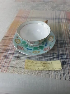 Vintage Merit Occupied Japan Teetasse und Untertasse handbemalt Blumenmuster - Bild 1 von 7