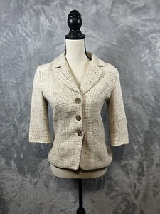 White House Black Market Blazer creme 100 % Seide strukturiert 3/4 Ärmel Größe 4 - Bild 1 von 9