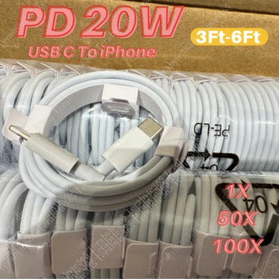Lote a granel 20W PD USB C cable cargador rápido tipo C para iPhone 14 13 12 11 Pro 8 XR Foto 1 de 4