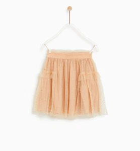 Zara Kids Girls Sparkly Tulle Skirt  Pale Pink / Gold  Elastic Waistband Size 8  - Picture 1 of 5