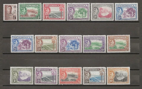 DOMINICA 1938/47 SG 99/109a + 103 MNH Cat £90 Cover