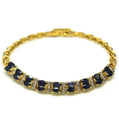 Pulsera de piedras preciosas zafiro azul Kanchanaburi Tailandia y circón 7,5" plata 925  Foto 1 de 4