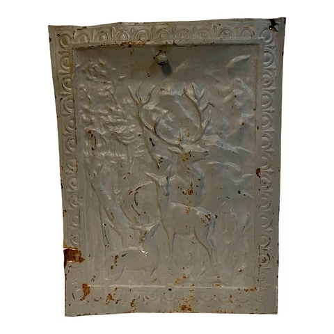 ANTIQUE PAINTED Tin FIREPLACE COVER VENT DOOR BUCK DEER DOE 26 3/4” X 20 Cover