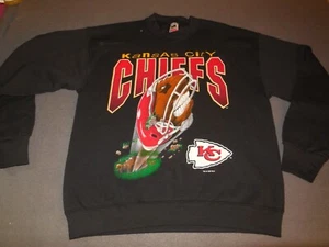 AW9 Vtg 90S MEAN FOOTBALL Graphic Kansas City CHIEFS Sweater Black L 1995 - Picture 1 of 11