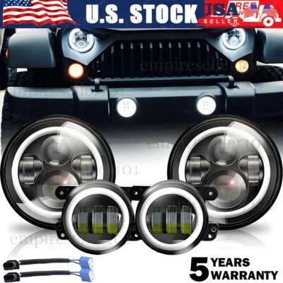 Kit combinado de faros LED redondos de 7" + luces antiniebla de 4" para Jeep Wrangler JK 2007-17 Foto 1 de 4