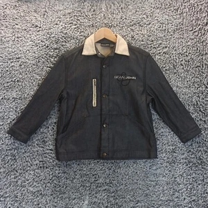 Sean John Jacket Boys Small 8-10 Gray Denim Pocket Button Down Collared Logo - Picture 1 of 9