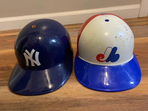 Vintage 1969 MONTREAL EXPOS + YANKEES MLB Helmet  Sports Prod. Corp. USED Cover
