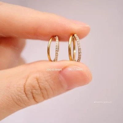 Titanium Double Hoop CZ Earring 18G 16G Sparkling Cartilage Piercing Ring - Image 1 of 4