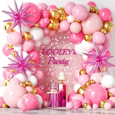 137Pcs Pink and Gold Balloons Garland Arch Kit with Stars - 5 10 12  - Image 1 of 4