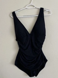 J. Crew V-neck Ruched Femme One-Piece Swimsuit Women's B6819 Navy Blue Size 12 - Picture 1 of 7