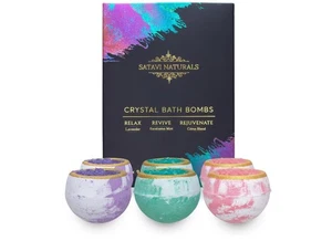 Satavi Naturals Crystal Bath Bombs (6 Pack) Luxurious Aromatherapy Bath Bombs - Picture 1 of 7