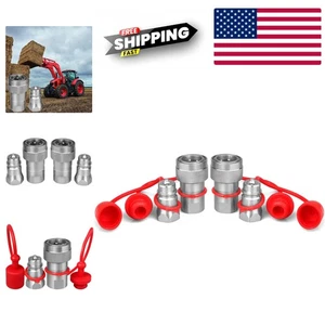 Reliable 1/2" Hydraulic Quick Couplers with Dust Caps for Machinery - 2 Set Pack - Picture 1 of 9