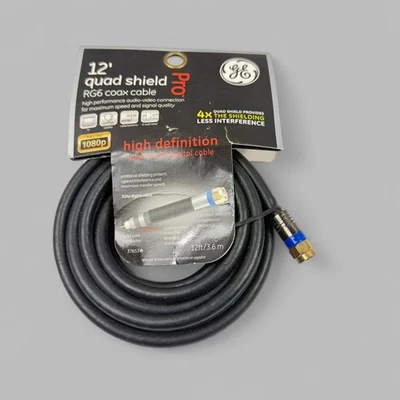GE Pro 12ft RG6 Coax Cable Quad Shield High Definition 1080p In-Wall Rated TV - Image 1 of 4