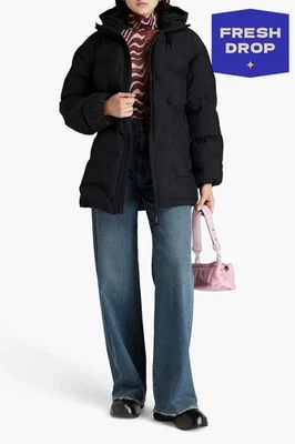 RRP €550 GANNI Puffer Winter Jacket Size L-XL Black Logo Removable Hood - Image 1 of 4