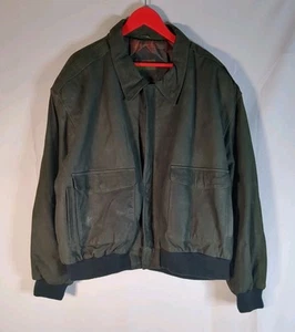 Men's 2XL J. McGriffin 80's Black Leather Bomber Jacket Water Foul Plaid Lining - Picture 1 of 4