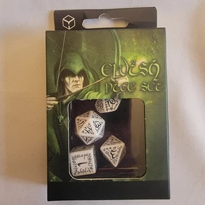 Juego de dados ELVISH (7) de Q-Workshop blanco/negro D&D RPG NUEVO - Imagen 1 de 3