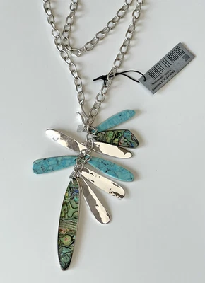 RLM Soho Robert Lee Morris Silver Plated Long Necklace Turquoise Abalone Pendant - Image 1 of 4