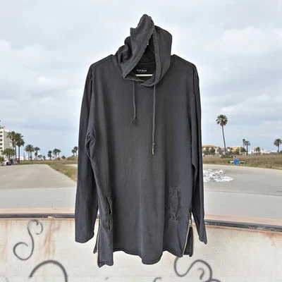 PacSun Skater grunge emo punk style Black Hoodie with Side Zippers, Size Large - Image 1 of 4