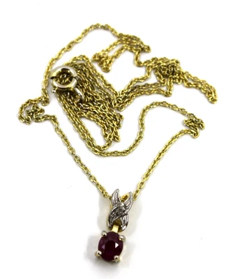 Sterling Silver Yellow Gold Tone Ruby & Diamond Pendant Necklace 18"in  #2 - Image 1 of 4