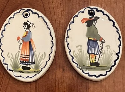 Henriot Quimper Pottery PEASANT BOY AND GIRL Ornament Noel 1980 France Unboxed - Image 1 of 4