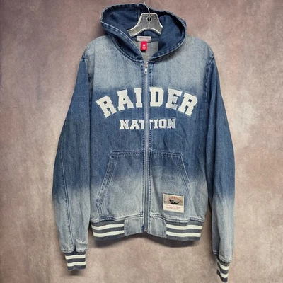 NUEVO CON ETIQUETAS Mitchell & Ness Las Vegas Raiders Nation Chaqueta con Capucha Denim con Cremallera para Hombres M Foto 1 de 4