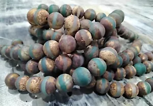 Tibetan Style Stripe Pattern dZi,Nat Weathered Agate,10mm,App 19pce. Buddhism - Picture 1 of 2