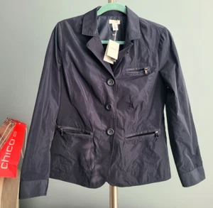 CHICO'S Rain JACKET Size 0 Navy Button Down Pockets - Picture 1 of 11