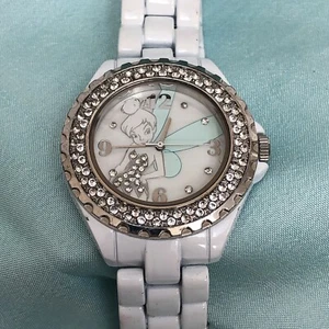 Disney TK2041/1210 Adult Size White Band with Crystal Bezel Tinker Bell Working - Picture 1 of 12