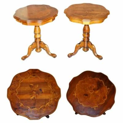 PAIR OF VINTAGE ITALIAN MARQUETRY INLAID BURR WALNUT & MAHOGANY SIDE END TABLES - Image 1 of 4