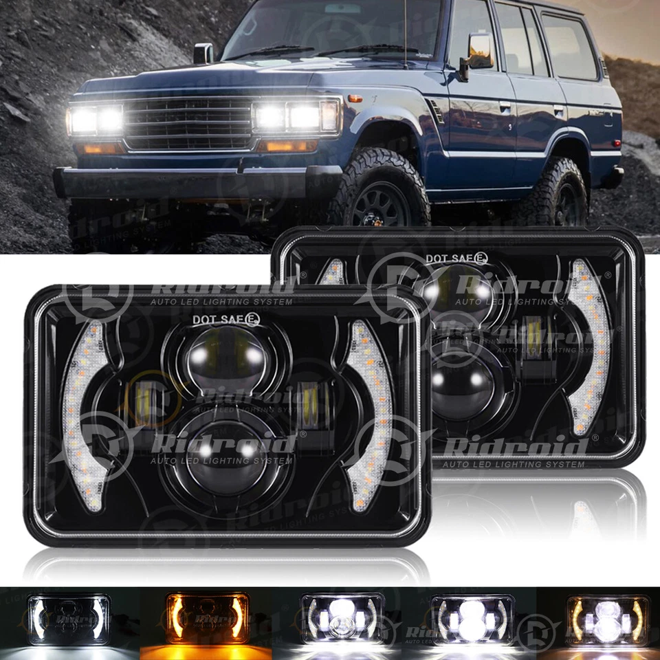 Par de faros LED 4x6 haz sellado alto/bajo para Toyota Land Cruiser 1988 1989 1990 Foto 1 de 4