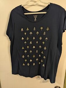 Gap Women's Favorite T-shirt, Navy With Cute Decorative Trees Pattern, Size XXL