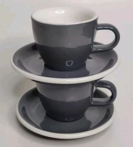 SET OF 2 Acme & Co Espresso Demitasse Cup & Saucer Dolphin Grey NWOT - Picture 1 of 4