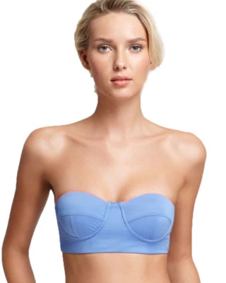 Top de bikini ZINKE para mujer azul océano con ribete en contraste Katie Bustier $88 NUEVO Foto 1 de 3