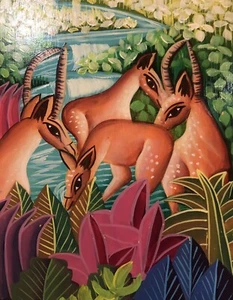 louis rosemond small unframed on thin wood original Deers 18x12x1 In - Picture 1 of 6