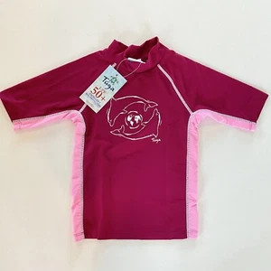 NWT Tuga Girls 4-5 Years Short Sleeve Rash Guard Dolphins Earth UPF 50+ Red/Pink - Picture 1 of 6