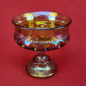 Pedestal de vidrio de carnaval de ámbar Kings Crown Indiana de colección - Imagen 1 de 8